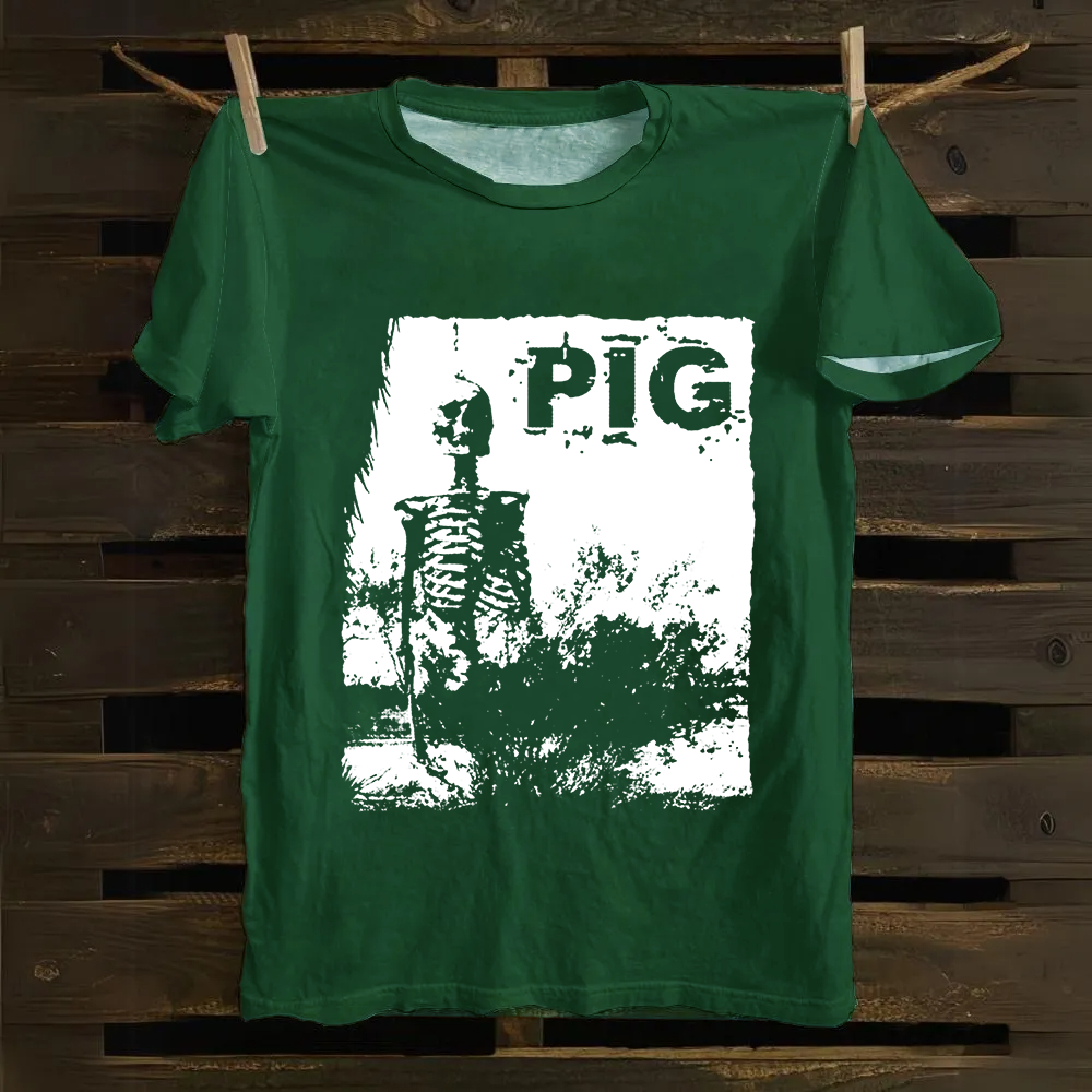 Unisex Vintage Pig Horror Movie Cotton T-Shirt