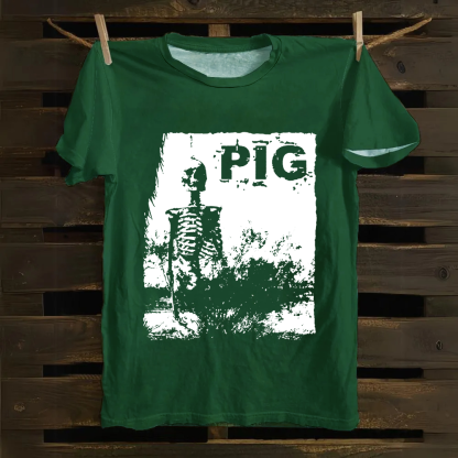 Unisex Vintage Pig Horror Movie Cotton T-Shirt