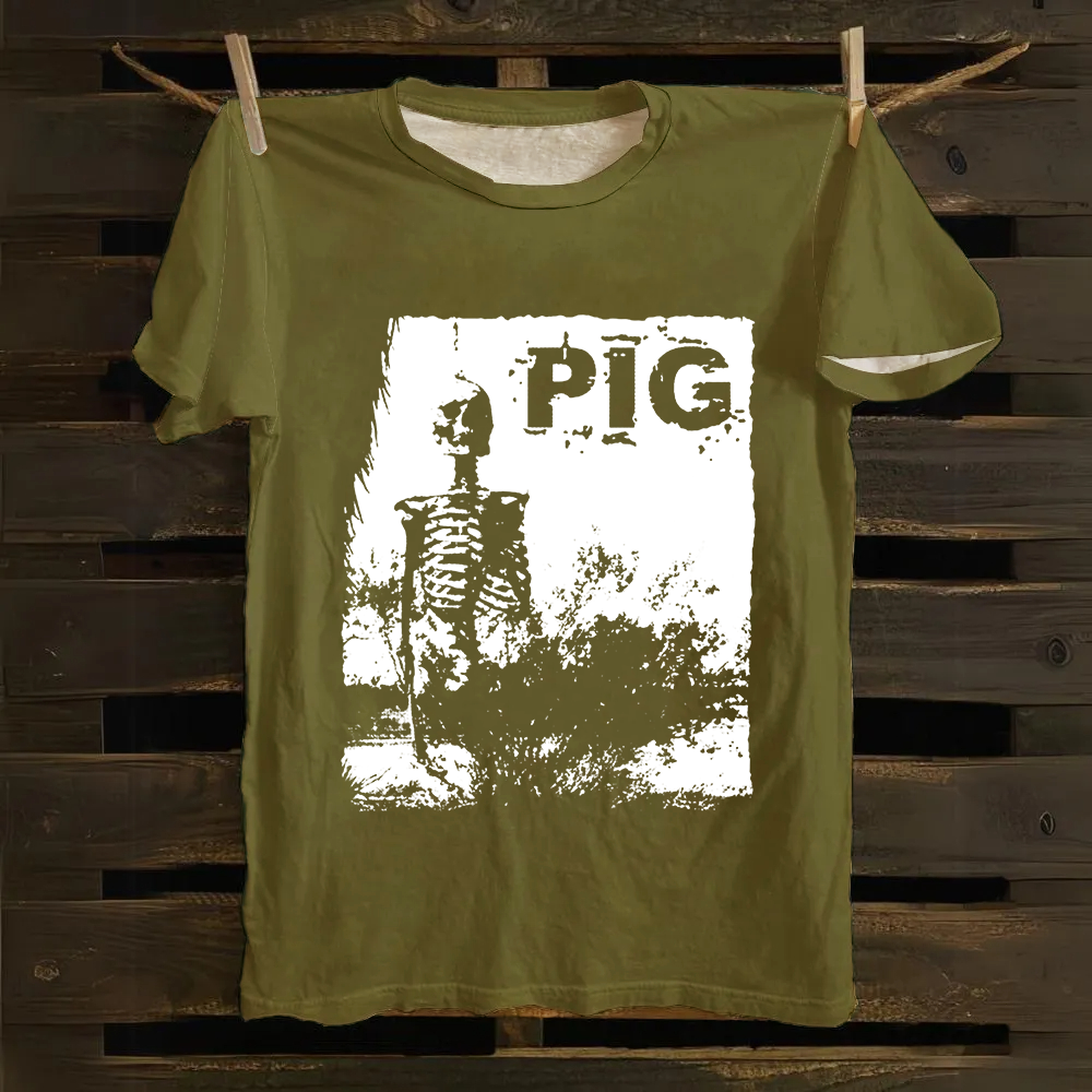 Unisex Vintage Pig Horror Movie Cotton T-Shirt