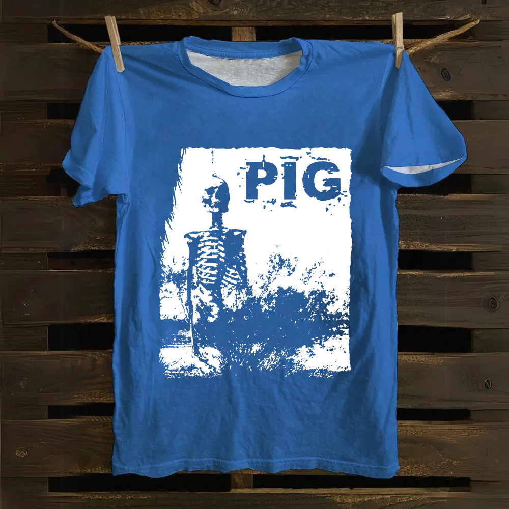 Unisex Vintage Pig Horror Movie Cotton T-Shirt