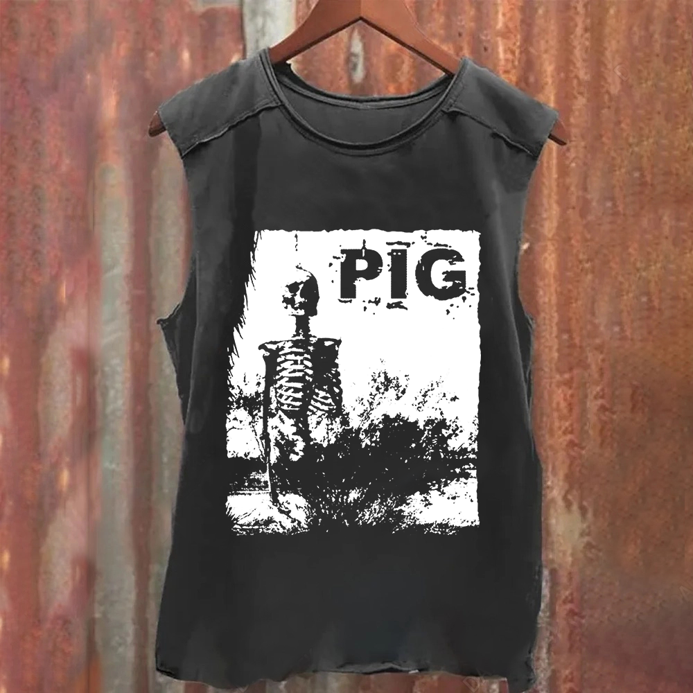 Unisex Vintage Washed Pig Horror Movie Tank Top