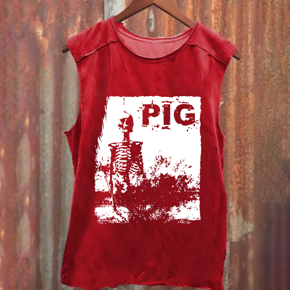 Unisex Vintage Washed Pig Horror Movie Tank Top