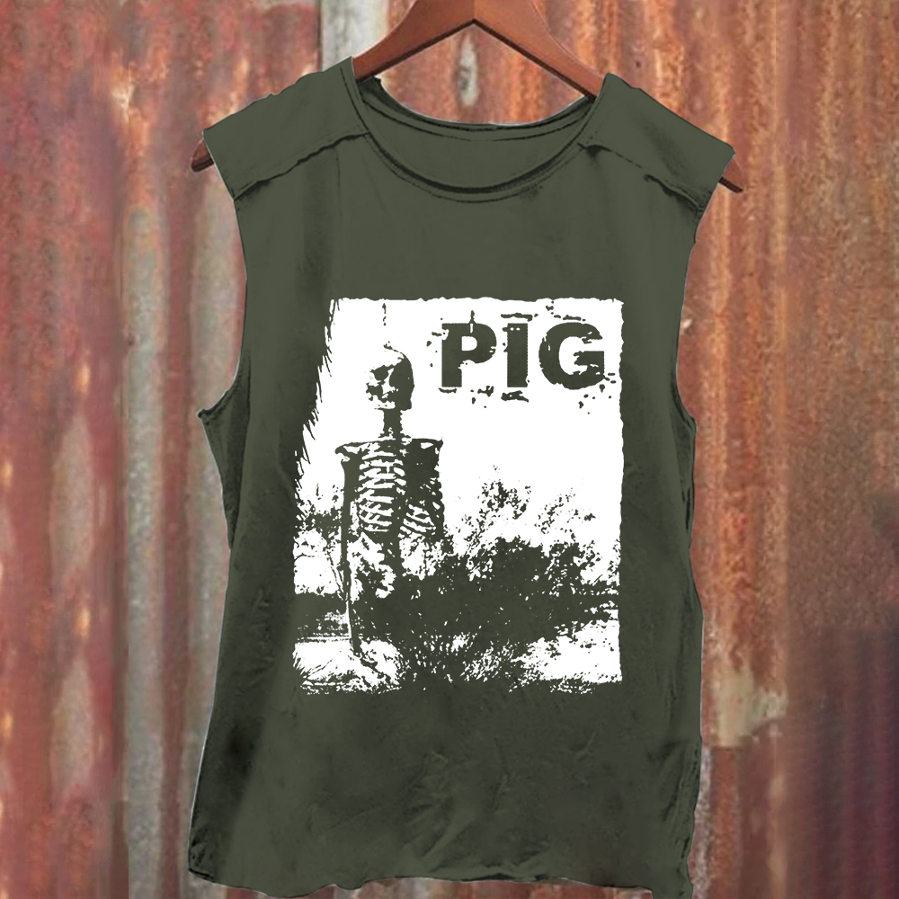 Unisex Vintage Washed Pig Horror Movie Tank Top