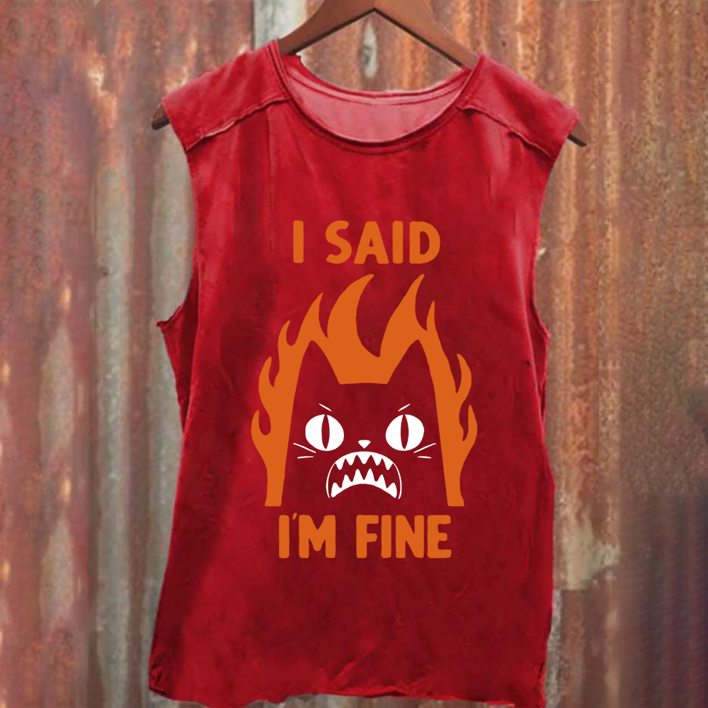 Unisex Vintage Washed I am Fine Cat Tank Top
