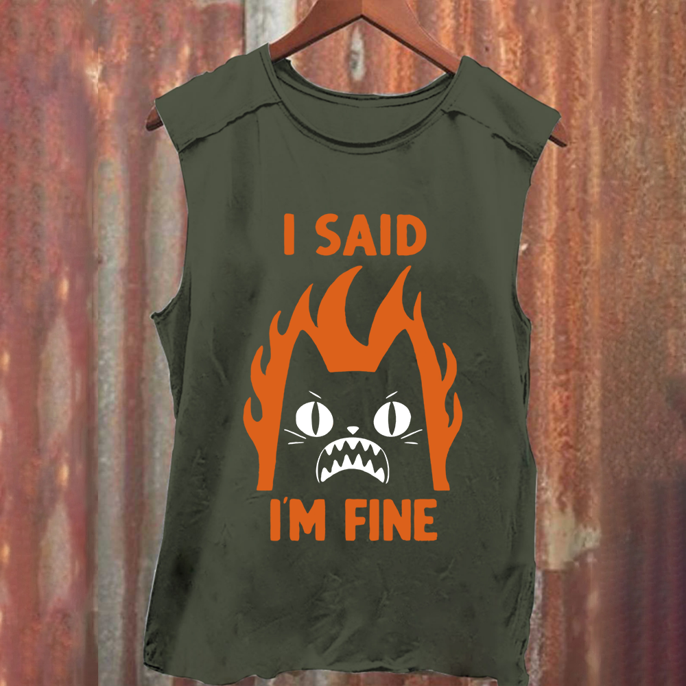 Unisex Vintage Washed I am Fine Cat Tank Top