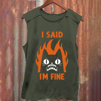 Unisex Vintage Washed I am Fine Cat Tank Top