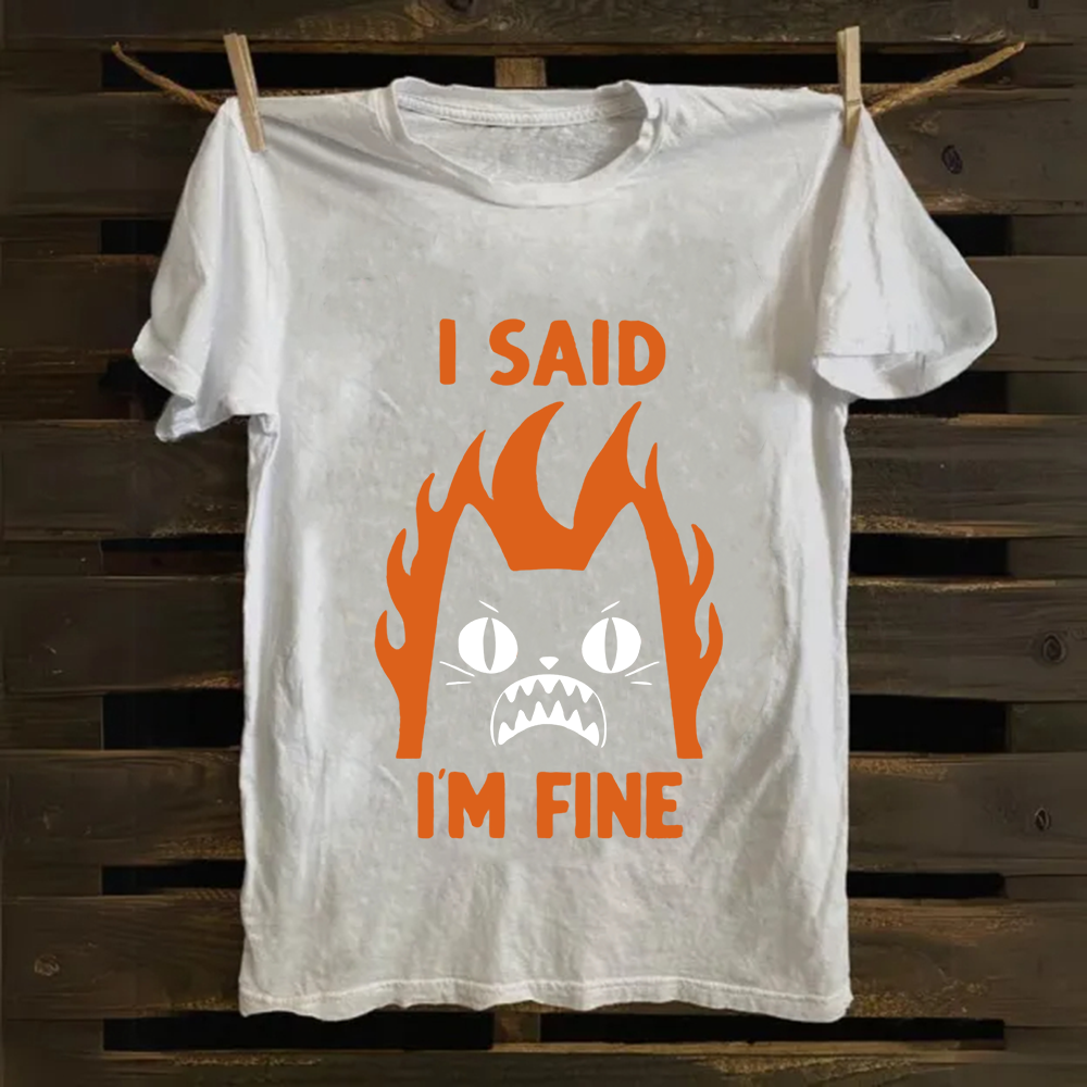 Unisex Vintage I am Fine Cat Cotton T-Shirt