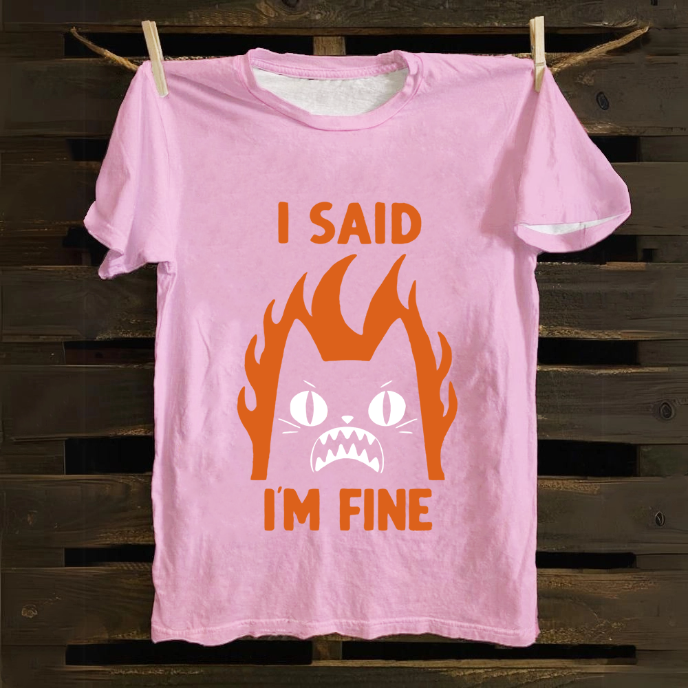 Unisex Vintage I am Fine Cat Cotton T-Shirt