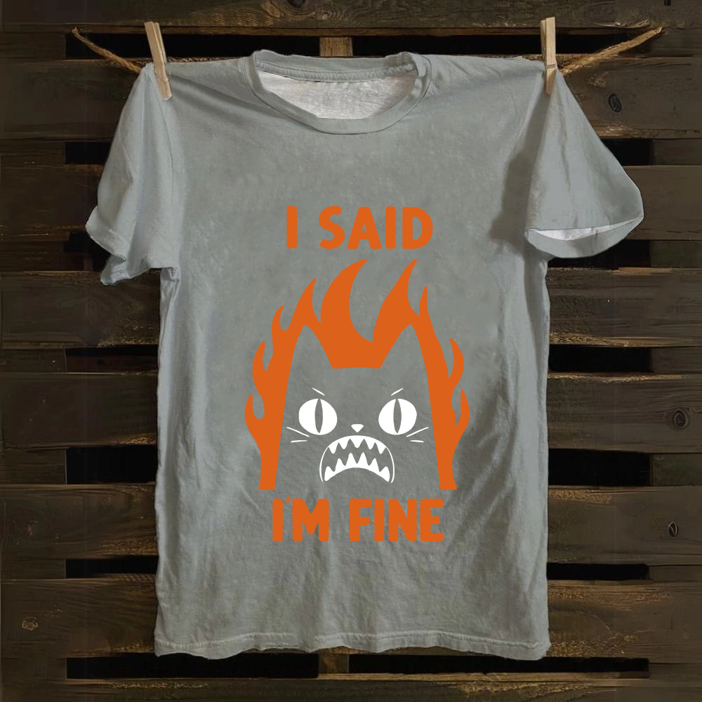 Unisex Vintage I am Fine Cat Cotton T-Shirt