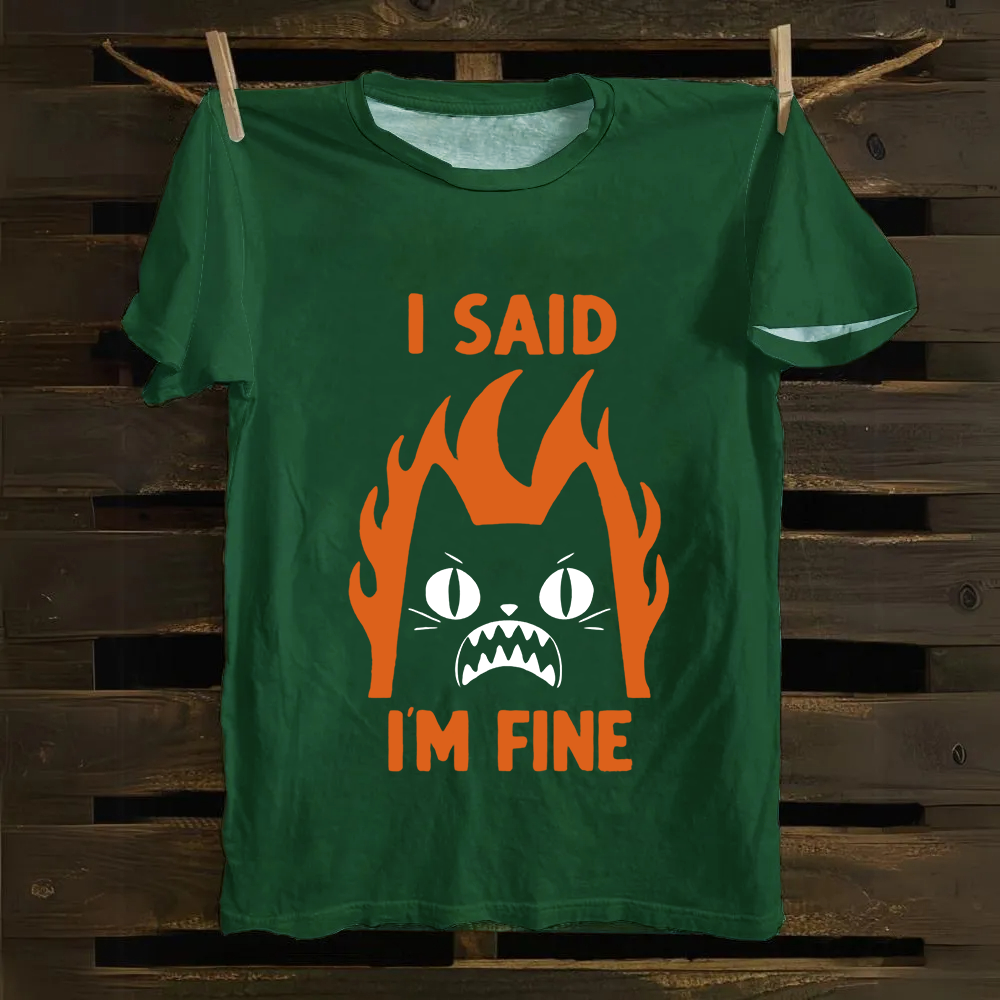 Unisex Vintage I am Fine Cat Cotton T-Shirt