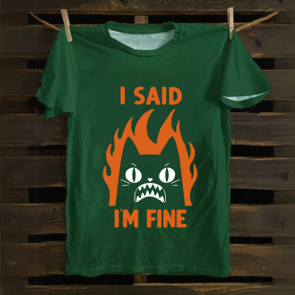 Unisex Vintage I am Fine Cat Cotton T-Shirt