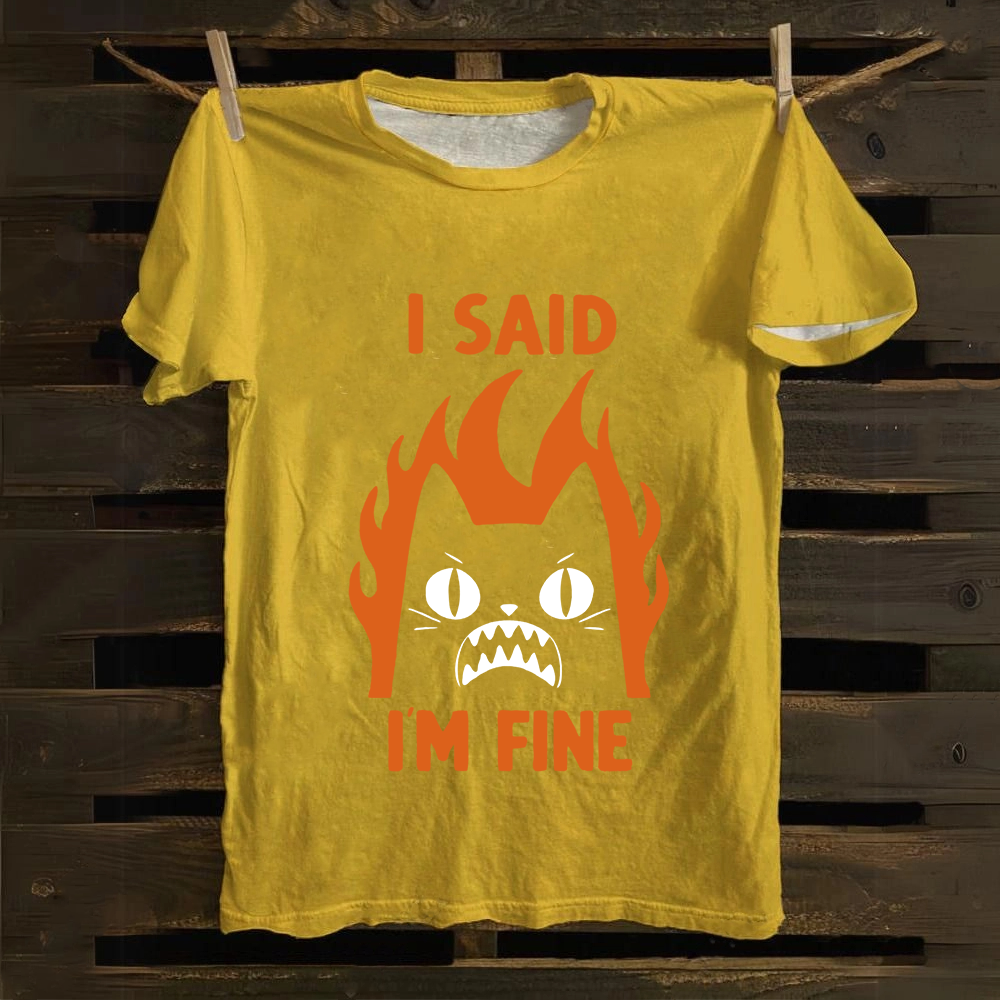 Unisex Vintage I am Fine Cat Cotton T-Shirt