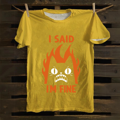 Unisex Vintage I am Fine Cat Cotton T-Shirt