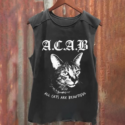 Unisex Vintage Washed  All Cats Are Beautiful Song Music Tank Top