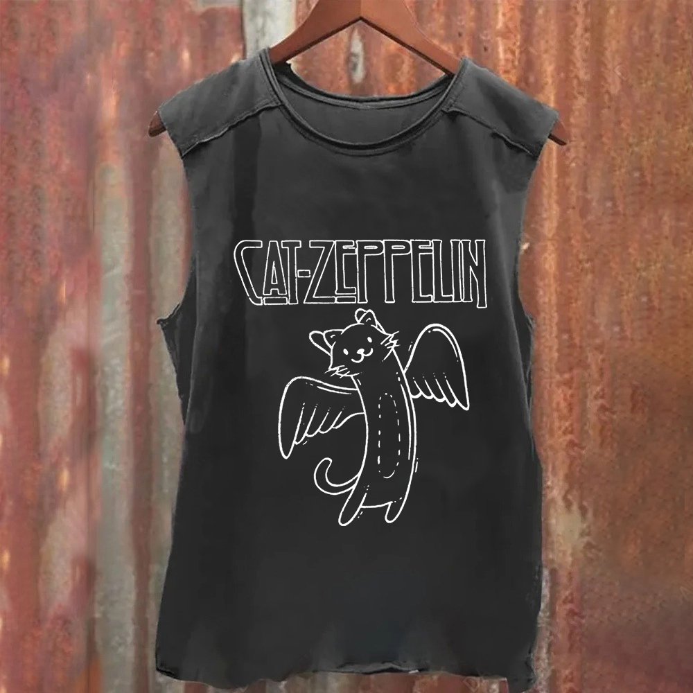 Unisex Vintage Washed Cat Zeppelin Tank Top