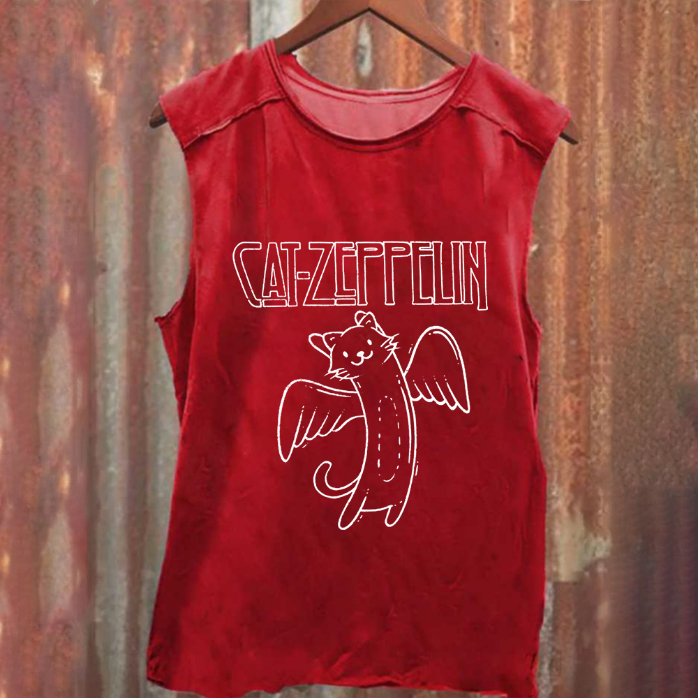 Unisex Vintage Washed Cat Zeppelin Tank Top