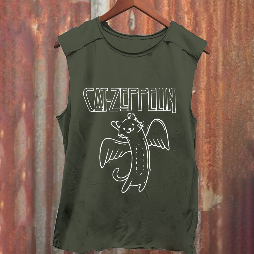 Unisex Vintage Washed Cat Zeppelin Tank Top