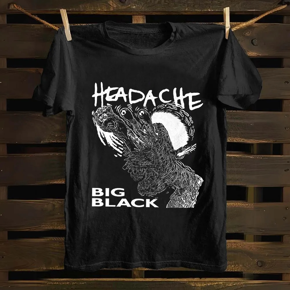 Unisex Vintage  Big Black Headache Song Music Cotton T-Shirt
