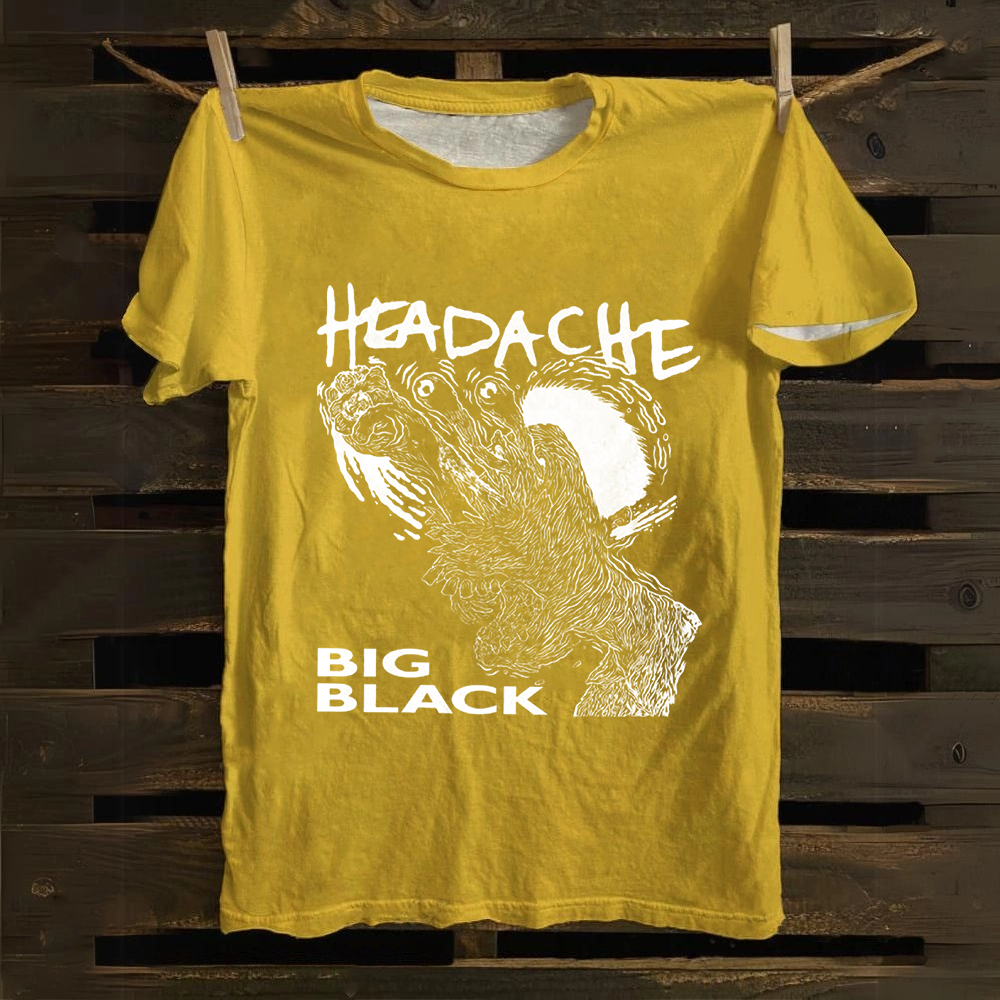 Unisex Vintage  Big Black Headache Song Music Cotton T-Shirt