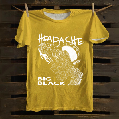 Unisex Vintage  Big Black Headache Song Music Cotton T-Shirt