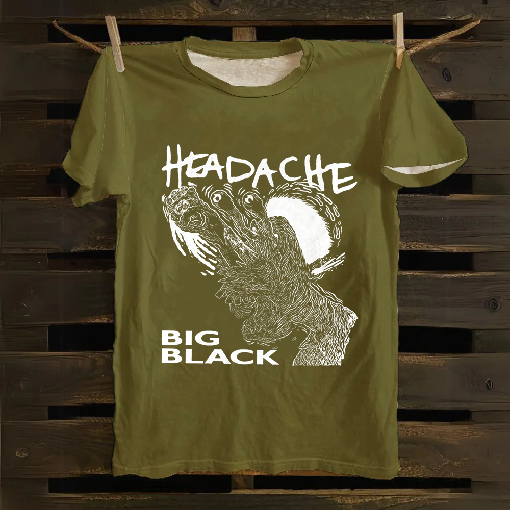 Unisex Vintage  Big Black Headache Song Music Cotton T-Shirt