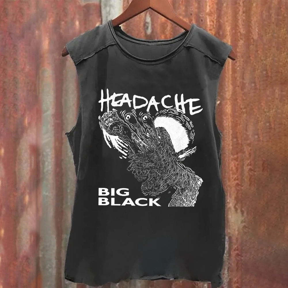 Unisex Vintage Washed  Big Black Headache Song Music Tank Top