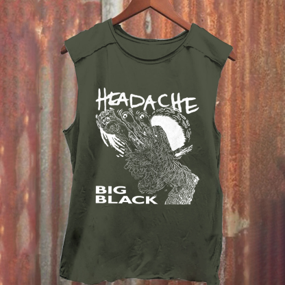Unisex Vintage Washed  Big Black Headache Song Music Tank Top
