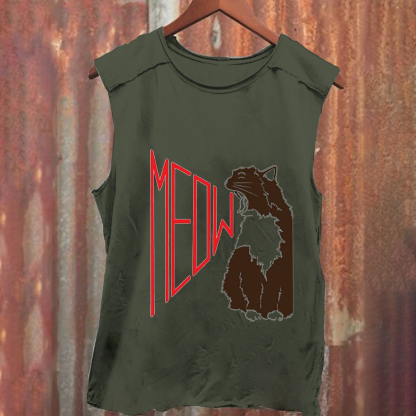 Meow Cat Print Casual Tank Top