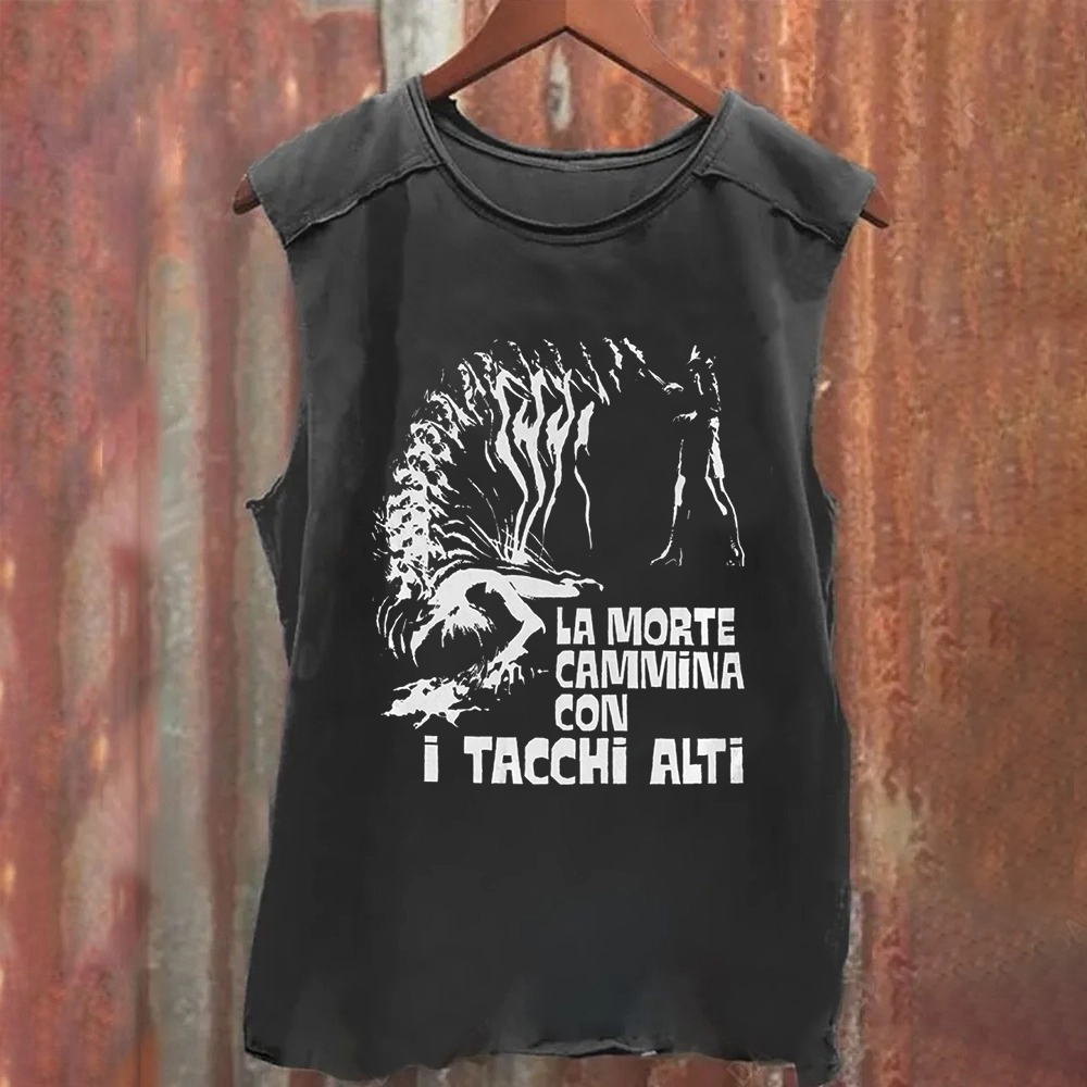 Unisex Vintage Washed  Death Walks On High Heels gorillaz Movie Tank Top