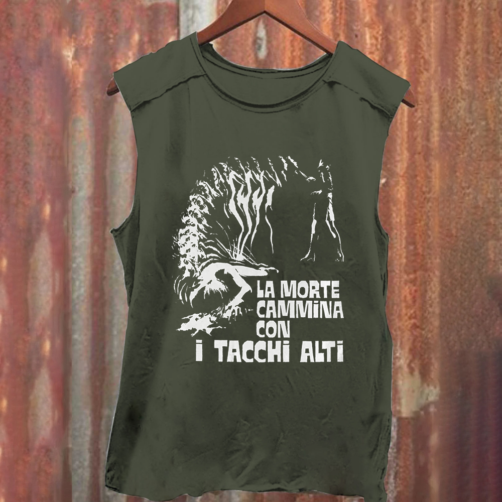 Unisex Vintage Washed  Death Walks On High Heels gorillaz Movie Tank Top