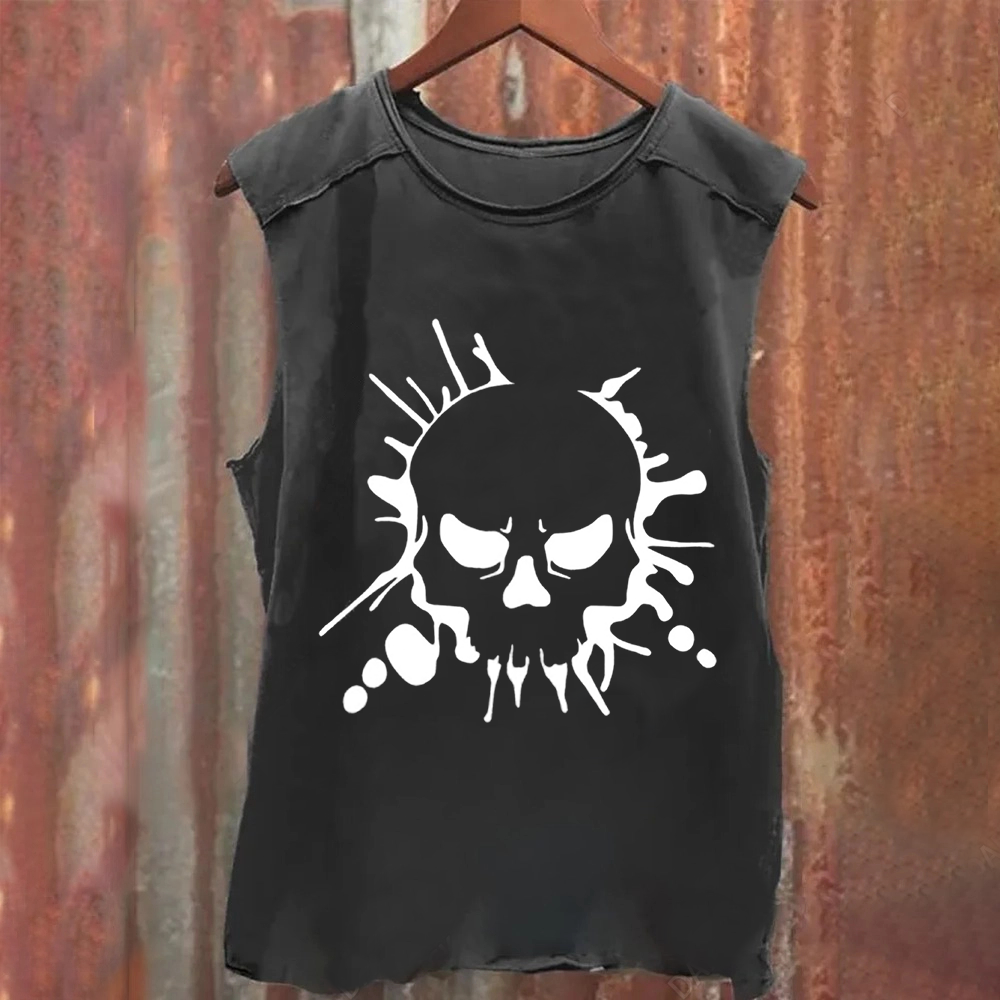 Unisex Vintage Washed Skull Art Tank Top