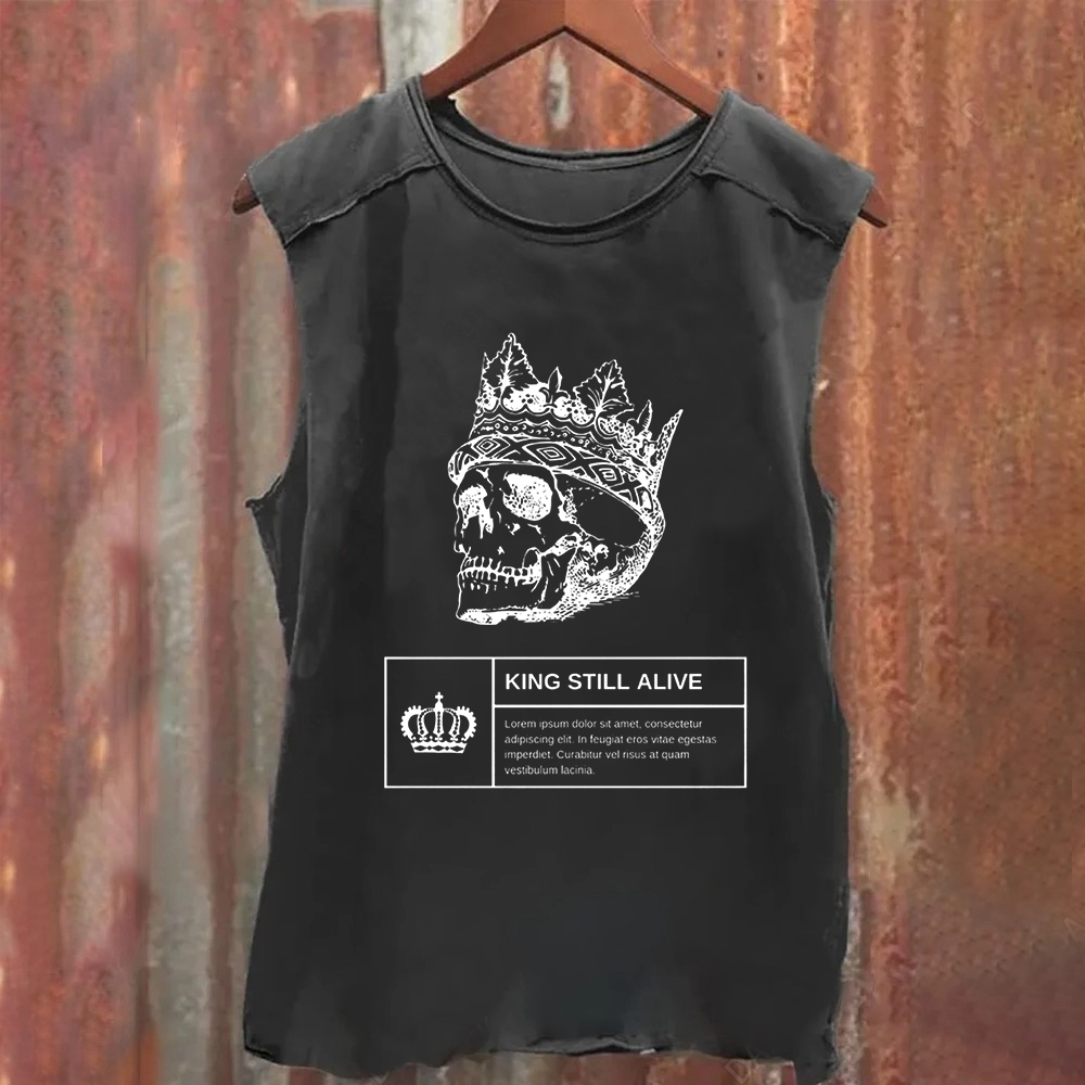 Unisex Vintage Washed Horror Themed Skull Head Tank Top