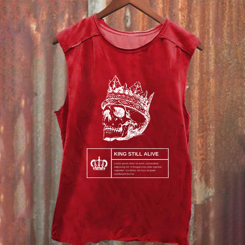 Unisex Vintage Washed Horror Themed Skull Head Tank Top