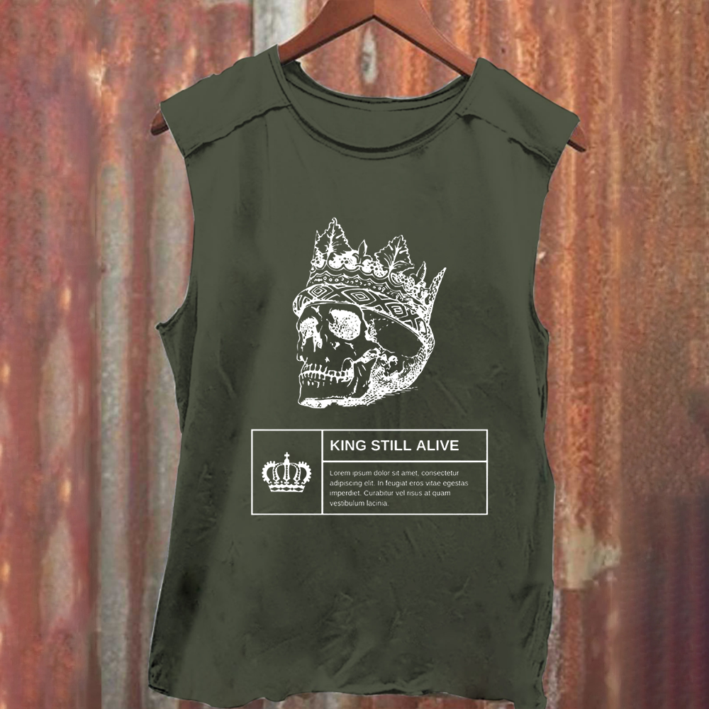 Unisex Vintage Washed Horror Themed Skull Head Tank Top