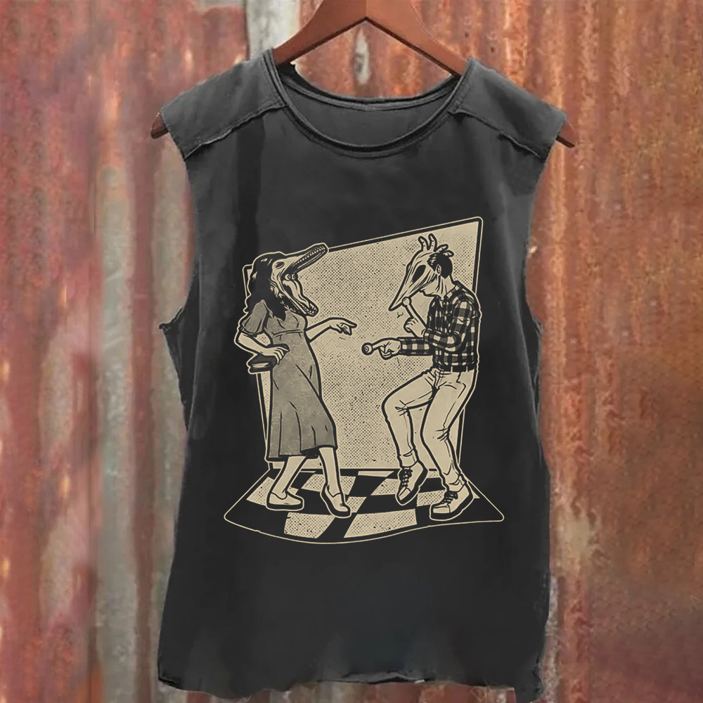 Unisex Vintage Washed Ghost Couple Dance Beetlejuice  Tank Top