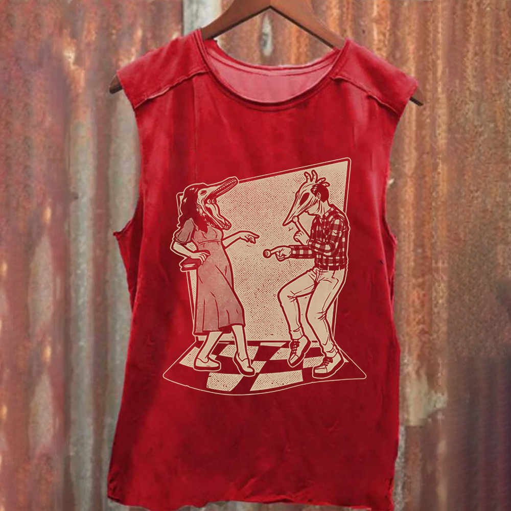 Unisex Vintage Washed Ghost Couple Dance Beetlejuice  Tank Top