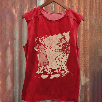 Unisex Vintage Washed Ghost Couple Dance Beetlejuice  Tank Top