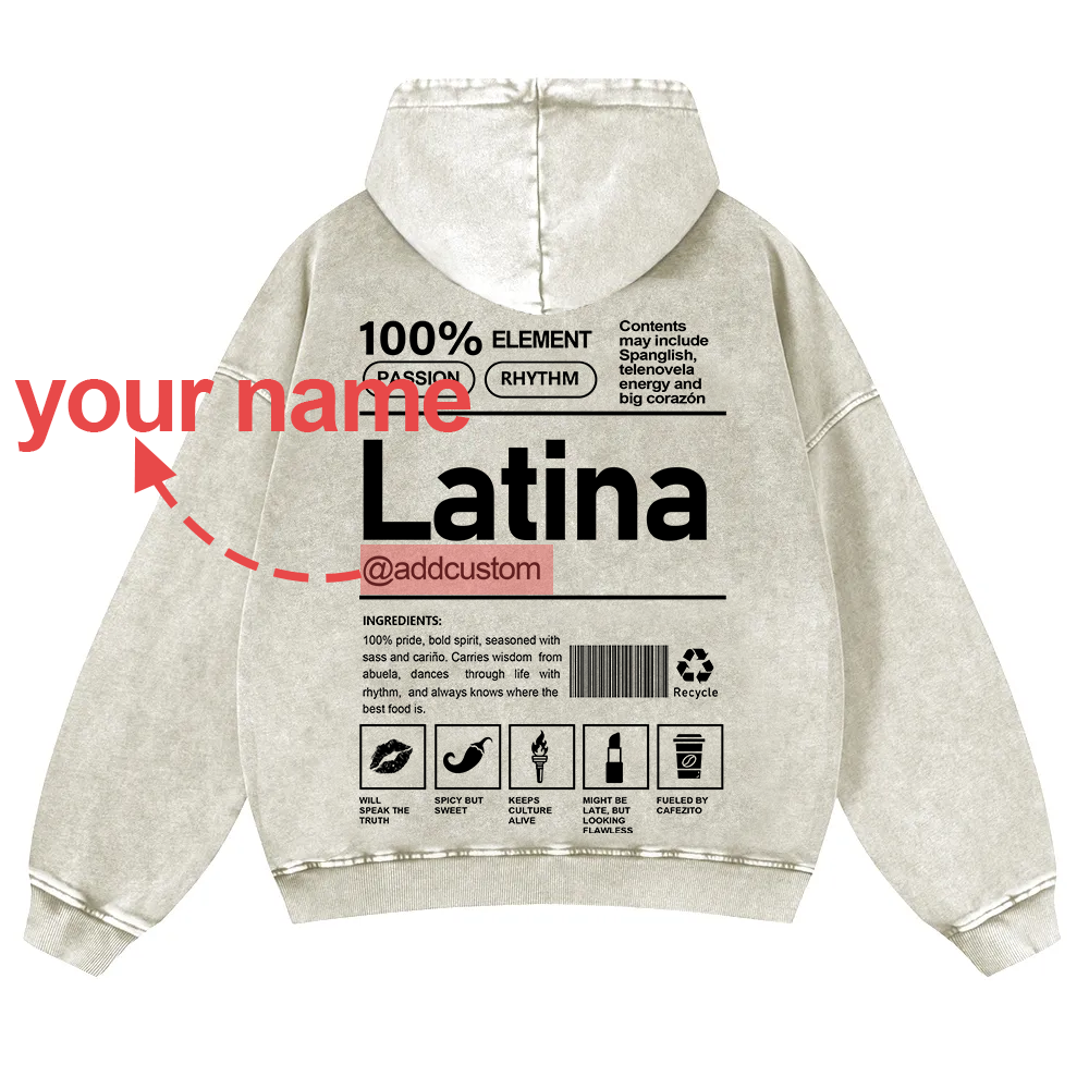 Latina Addcustom Unisex Fit  Washed Hoodie wearishow