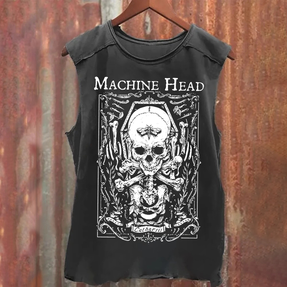 Unisex Vintage Washed Machine Head Band Heavy Meta Tank Top
