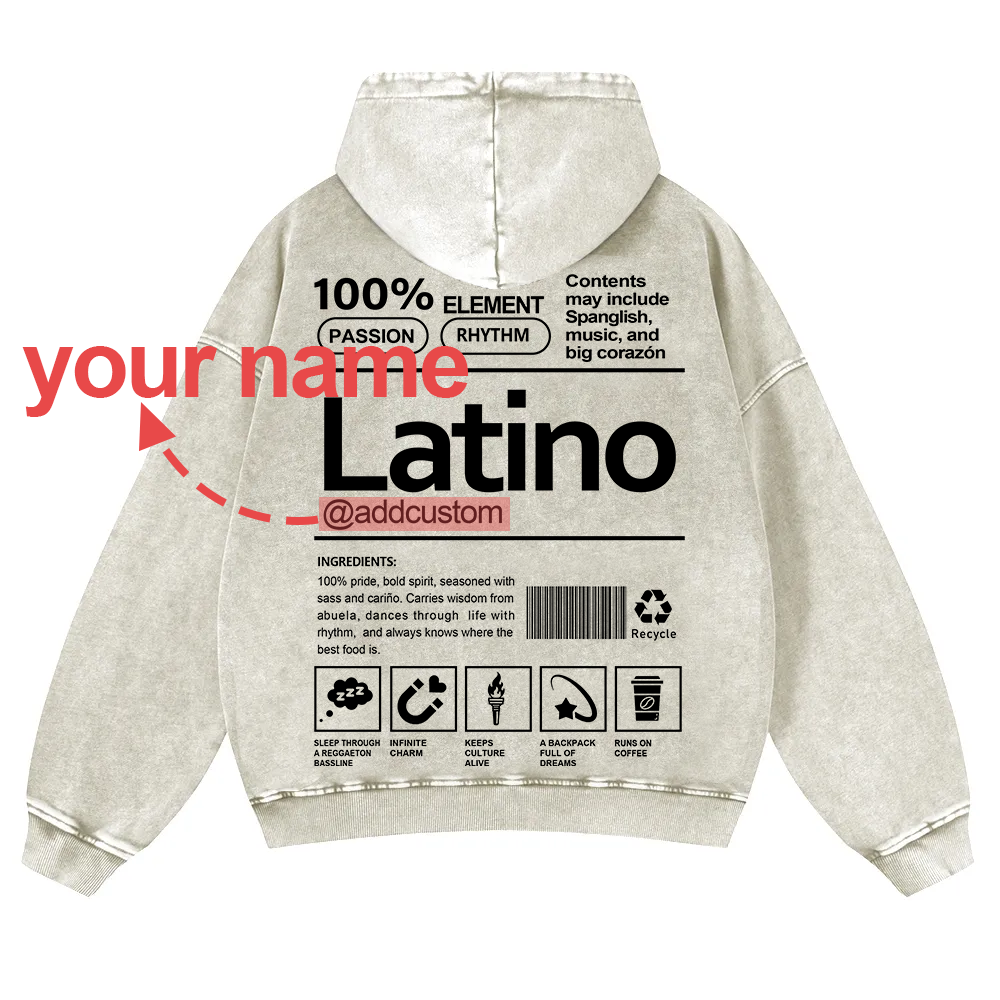 Latino Addcustom Unisex Fit  Washed Hoodie wearishow