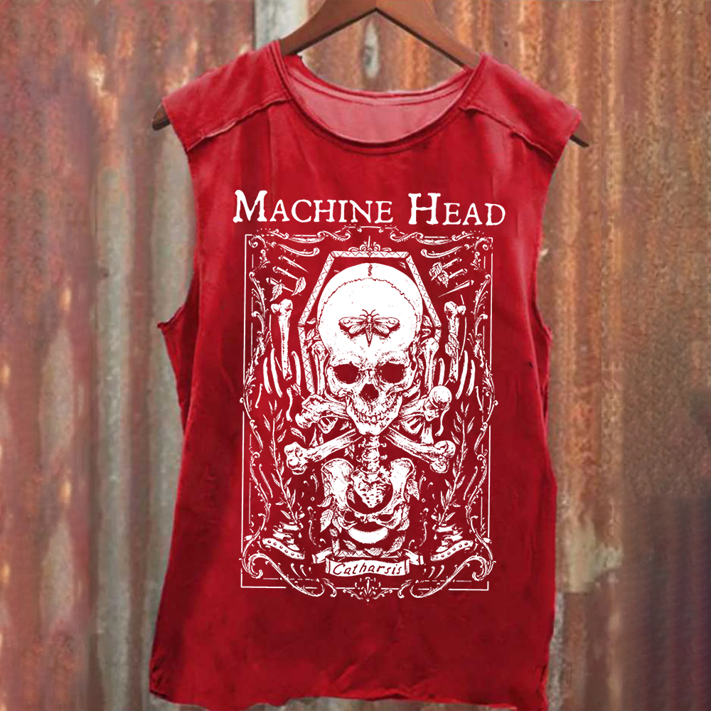 Unisex Vintage Washed Machine Head Band Heavy Meta Tank Top