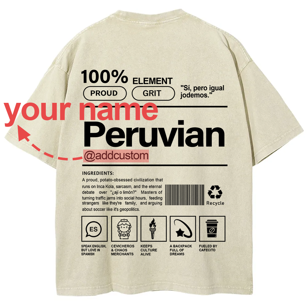 Peruvian Addcustom Unisex Fit  Washed T-Shirt