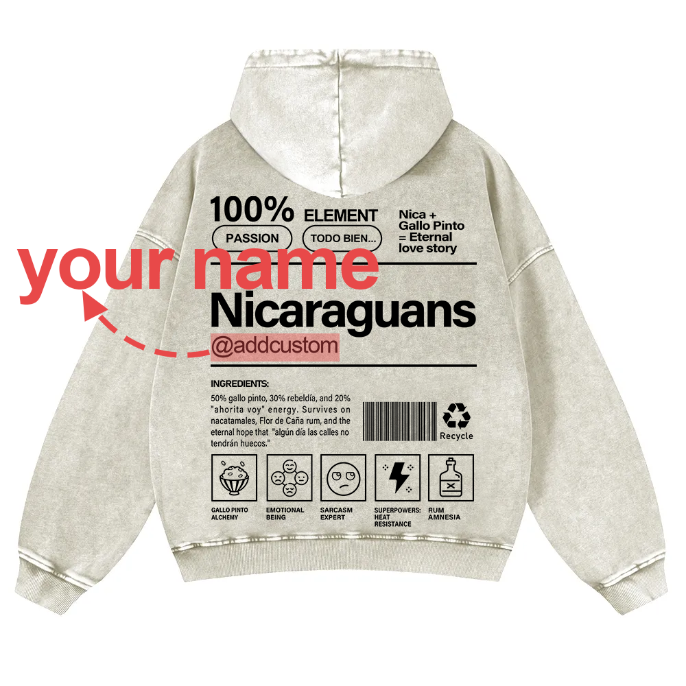 Nicaraguans Addcustom Unisex Fit  Washed Hoodie wearishow