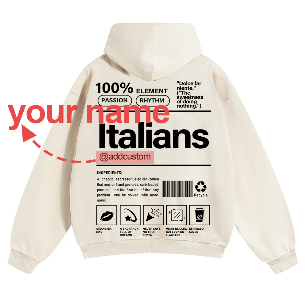 Italians Addcustom Unisex Fit Color Hoodie wearishow