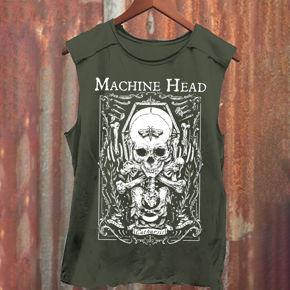 Unisex Vintage Washed Machine Head Band Heavy Meta Tank Top