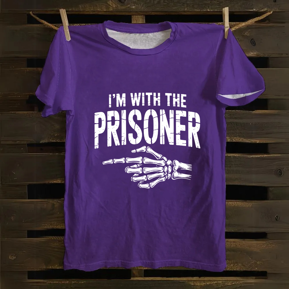 Unisex Vintage I'M With Prisoner Matching Couple Easy Halloween Cotton T-Shirt