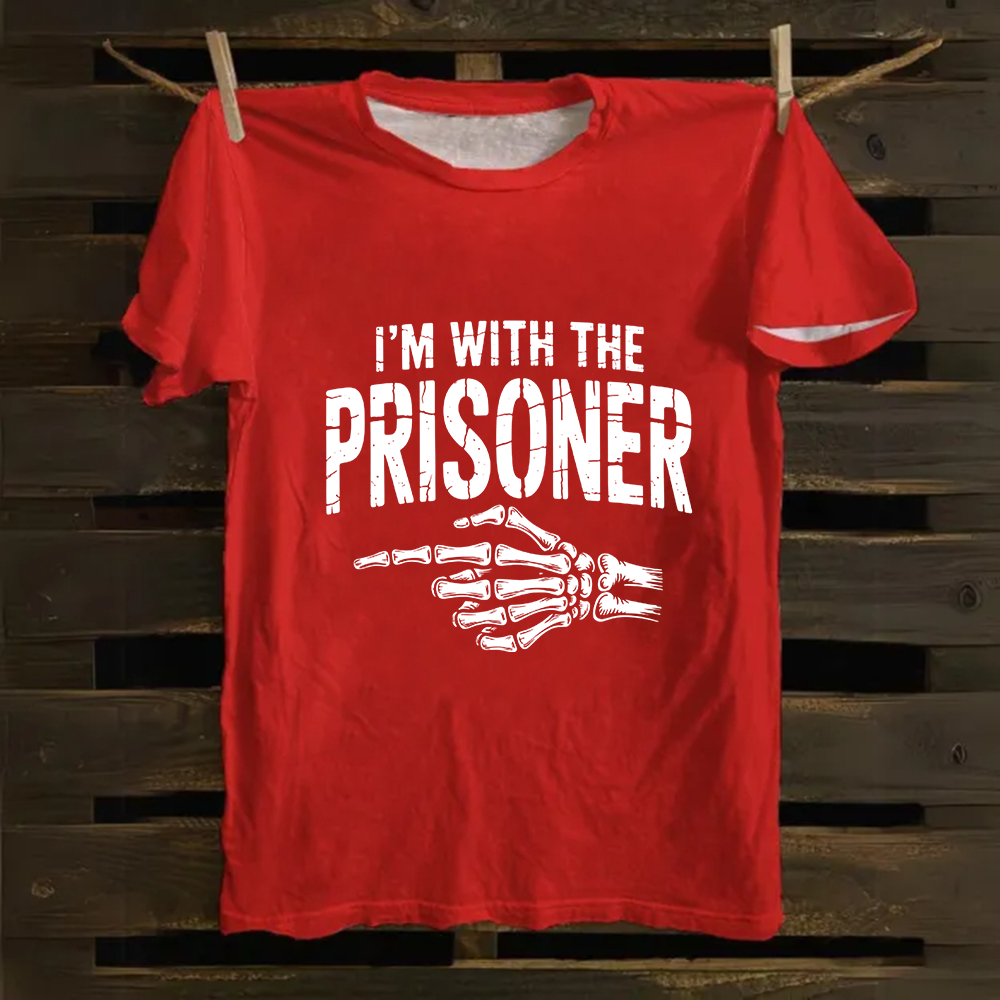 Unisex Vintage I'M With Prisoner Matching Couple Easy Halloween Cotton T-Shirt