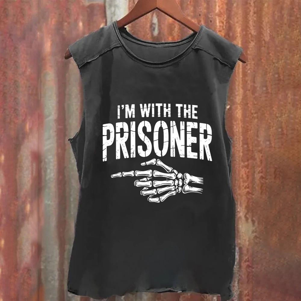 Unisex Vintage Washed I'M With Prisoner Matching Couple Easy Halloween Tank Top