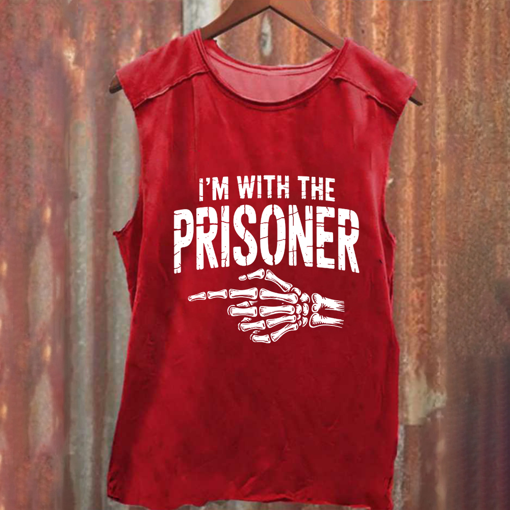 Unisex Vintage Washed I'M With Prisoner Matching Couple Easy Halloween Tank Top