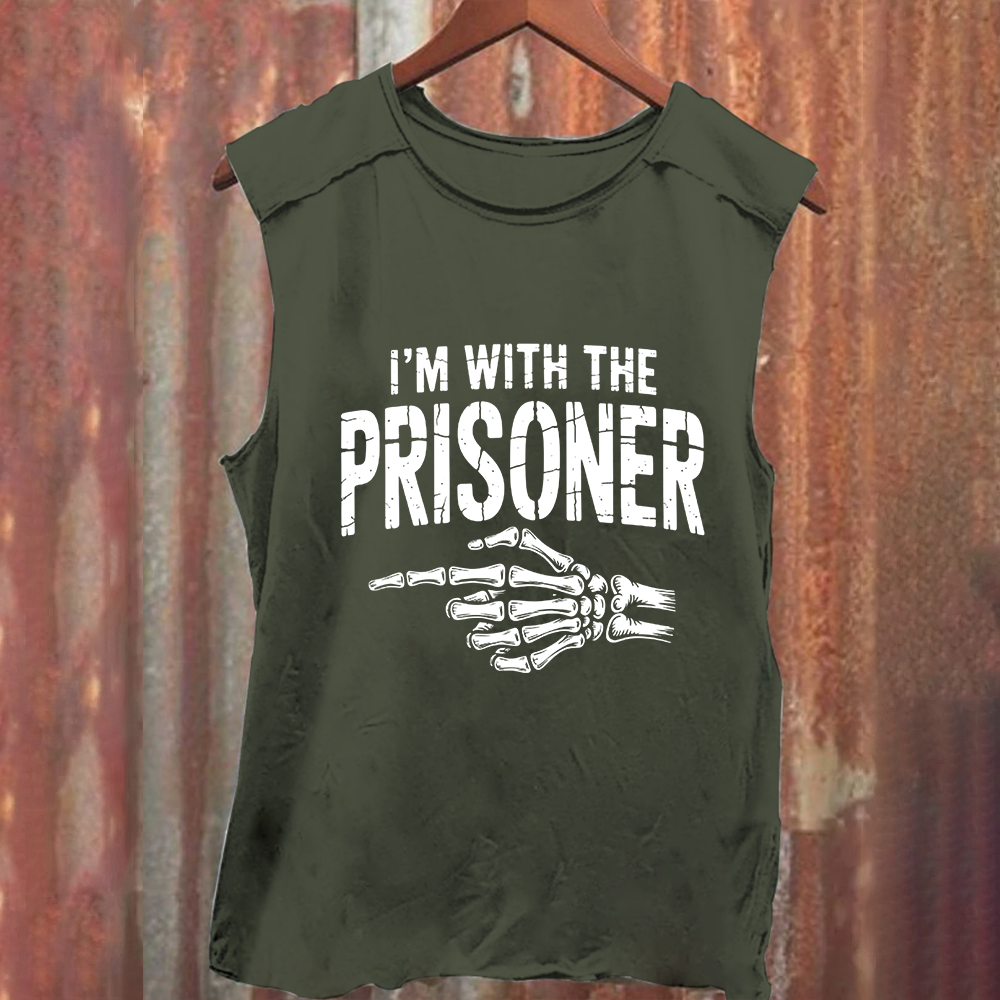 Unisex Vintage Washed I'M With Prisoner Matching Couple Easy Halloween Tank Top